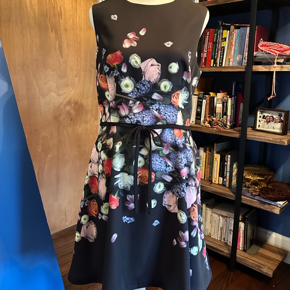 Ted Baker London Black Floral Midi Dress Medium